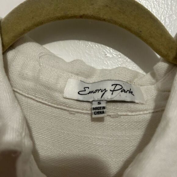 Emory Park White Linen Blend Button Front Blouse Size S Classic Neutral Minimal - Picture 4 of 10